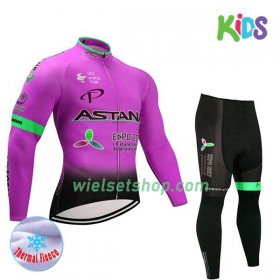 Kind Fietskleding (Wielershirt Lange Mouw + Fietsbroek Lang) 2017 Astana Pro Team N003 Winter Thermal Fleece